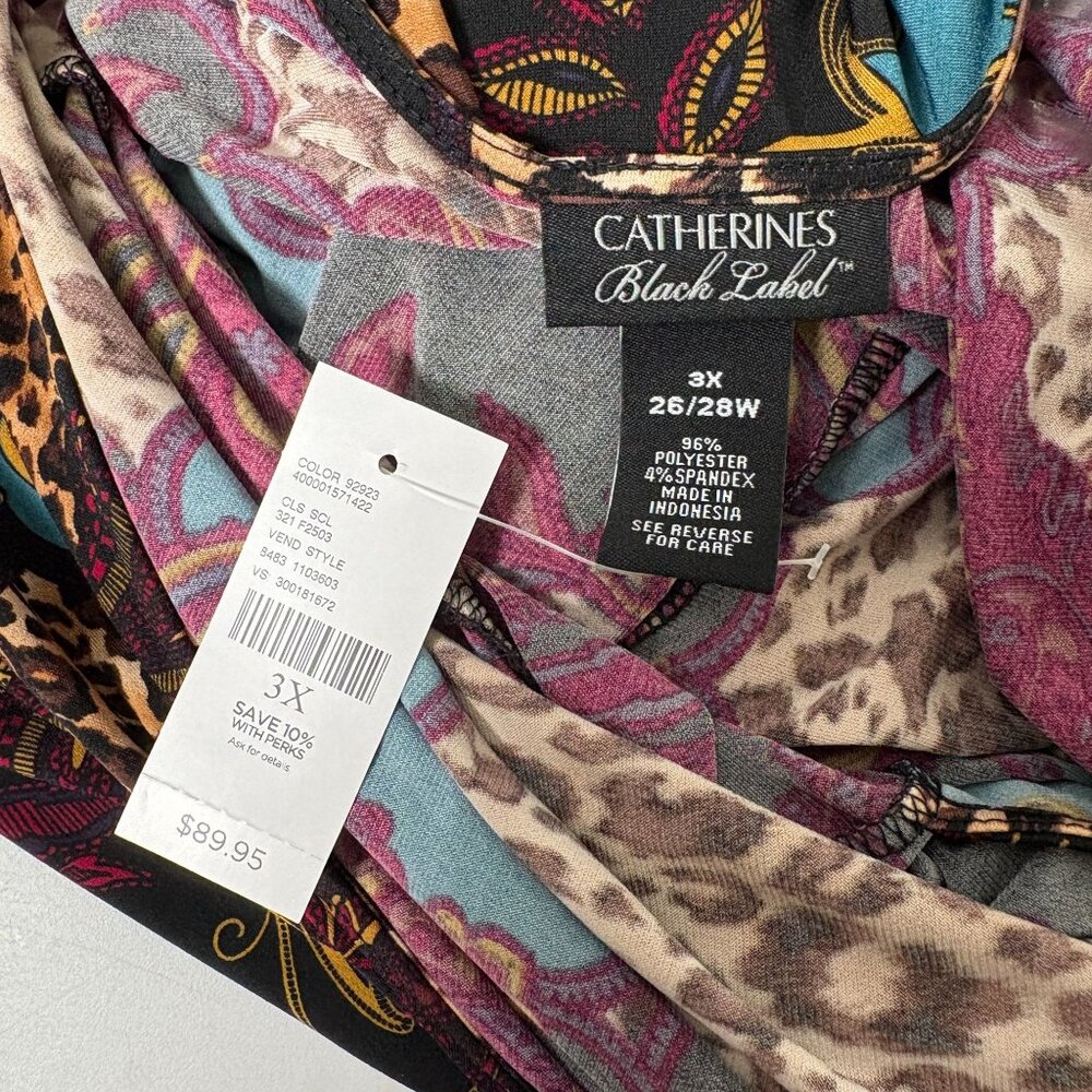 Catherines Black Label Paisley Leopard Print Wrap Dress Size 3X V Neck Belt NWT - Picture 4 of 12